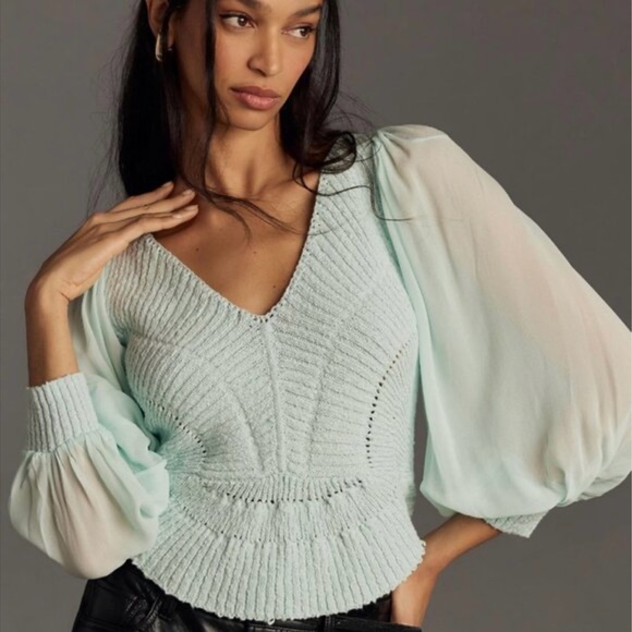 Anthropologie Tops - Anthropologie Light Blue Knit Blouse